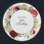 Boho Rustic Watercolor Floral 80th Birthday Party Paper Plates<br><div class="desc">With beautiful rustic boho style, this 80th birthday party plate has a sumptuous rich color palette in terracotta, deep peach, burgundy red, purple, teal and yellow. The lovely watercolor botanical elements have a nature-inspired organic appeal and make the design pop with style. Elegant calligraphy script spells out the word "Birthday"...</div>