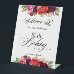 Boho Rustic Watercolor Floral 80th Birthday Party Pedestal Sign<br><div class="desc">This wonderfully feminine and rustic boho style 80th birthday party welcome pedestal sign has a sumptuous rich color palette in terracotta, deep peach, burgundy red, purple, teal and yellow. The lovely watercolor botanical elements have a nature-inspired organic appeal and make the invitation pop with style. Elegant calligraphy script spells out...</div>