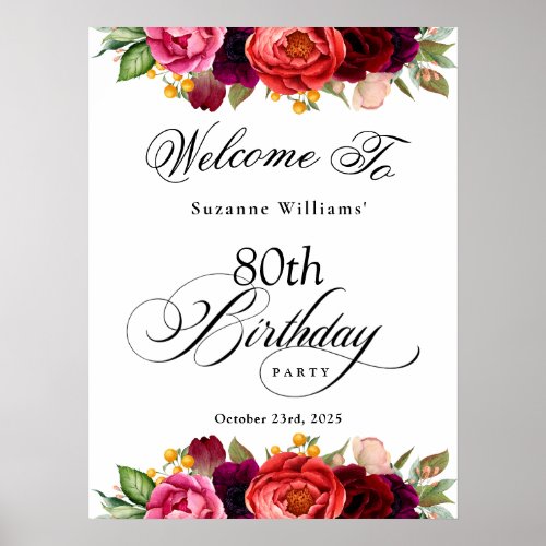 Boho Rustic Watercolor Floral 80th Birthday Party
