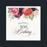 Boho Rustic Watercolor Floral 90th Birthday Party Napkins<br><div class="desc">With beautiful rustic boho style, this 90th birthday party napkin has a sumptuous rich color palette in terracotta, deep peach, burgundy red, purple, teal and yellow. The lovely watercolor botanical elements have a nature-inspired organic appeal and make the design pop with style. Elegant calligraphy script spells out the word "Birthday"...</div>