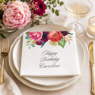 Boho Rustic Watercolor Floral Birthday Party Napkins