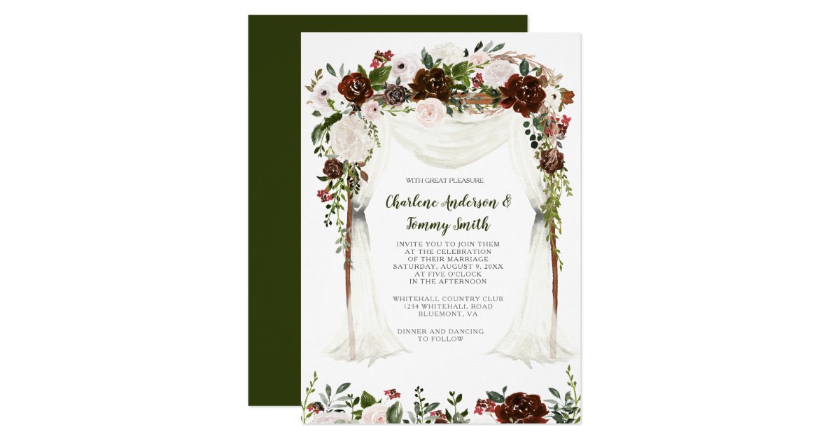 Boho Rustic Watercolor Floral Canopy Invitation Zazzle Com