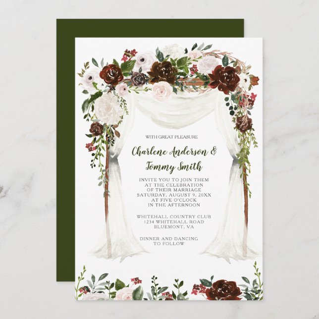 Boho Rustic Watercolor Floral Canopy Invitation (Front/Back)