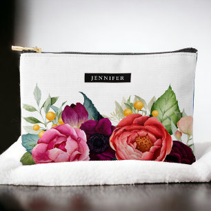 Boho Rustic Watercolor Floral with Name Accessory Pouch