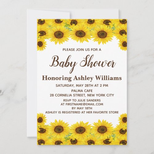 Boho Rustic Watercolor Sunflowers Cute Baby Shower Invitation