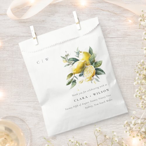 Boho Rustic Watercolor Yellow Lemon Garden Wedding Favor Bag