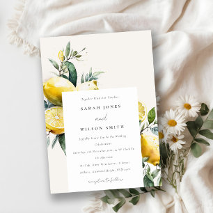 Boho Rustic Watercolor Yellow Lemon Garden Wedding Invitation
