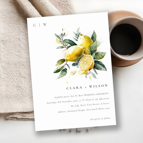 Boho Rustic Watercolor Yellow Lemon Garden Wedding Invitation