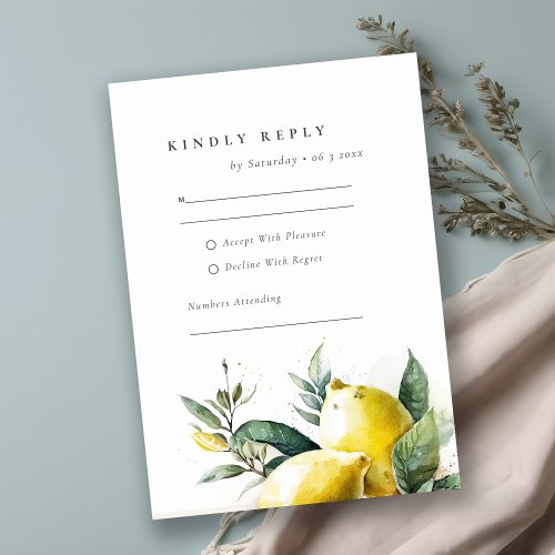 Boho Rustic Watercolor Yellow Lemon Garden Wedding RSVP Card