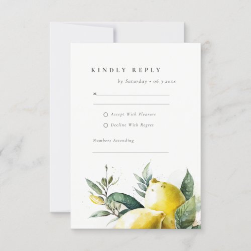 Boho Rustic Watercolor Yellow Lemon Garden Wedding RSVP Card
