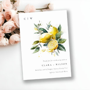 Boho Rustic Watercolor Yellow Lemon Garden Wedding Thank You Card