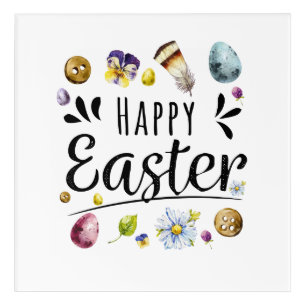 Boho Rustic Watercolour Colourful Happy Easter Acrylic Print