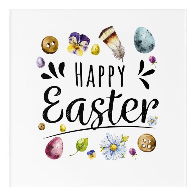 Boho Rustic Watercolour Colourful Happy Easter Acrylic Print (Front)