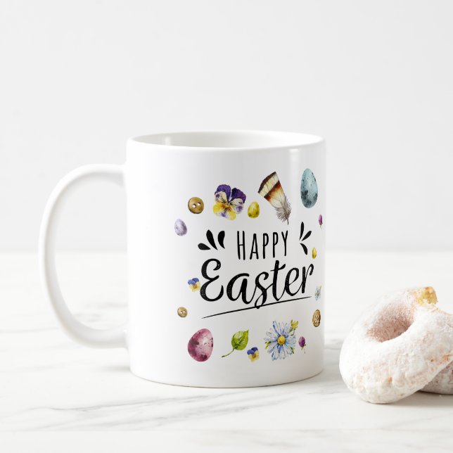Boho Rustic Watercolour Colourful Happy Easter Coffee Mug (With Donut)