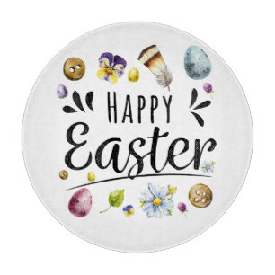 Boho Rustic Watercolour Colourful Happy Easter Cutting Board