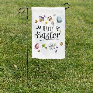 Boho Rustic Watercolour Colourful Happy Easter Garden Flag