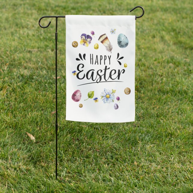 Boho Rustic Watercolour Colourful Happy Easter Garden Flag (In SItu)