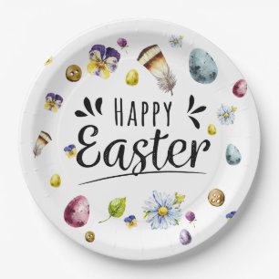 Boho Rustic Watercolour Colourful Happy Easter Paper Plates