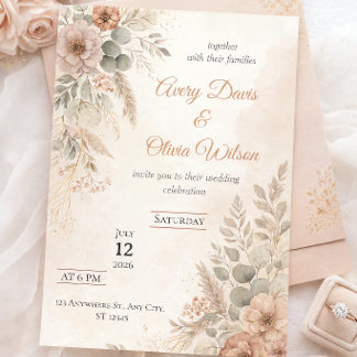Boho Rustic Wedding Invitation | Dried Florals & E
