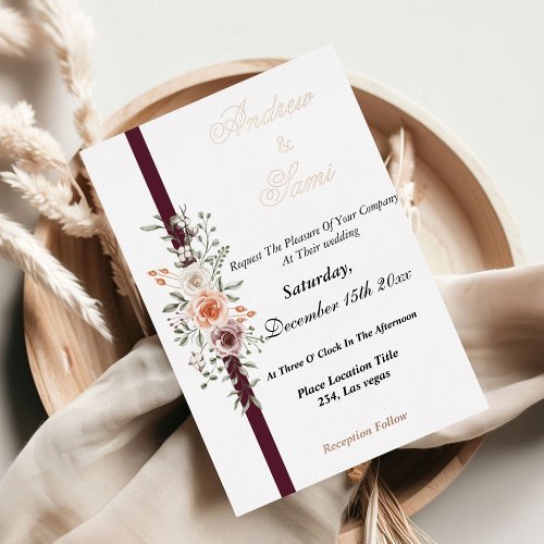 Boho Rustic wedding invitation  Foil Invitation