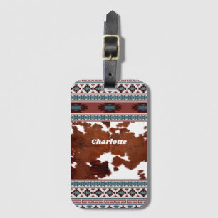Boho Rustic Western Cowgirl Cowhide Luggage Tag