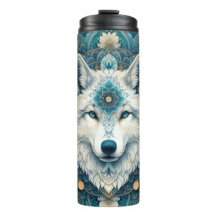 Boho Rustic White Wolf Mandala  Thermal Tumbler