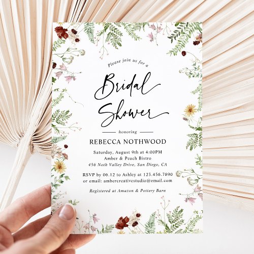 Boho Rustic Wildflower Bridal Shower Invitation