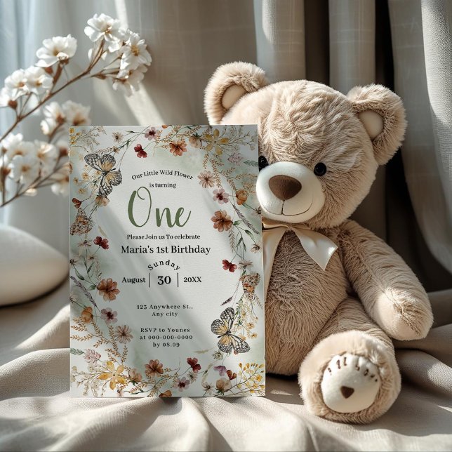 Boho Rustic Wildflower Floral Baby Birthday Invitation (Creator Uploaded)