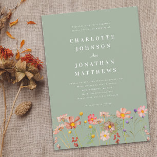 Boho Rustic Wildflower Floral Sage Green Invitation
