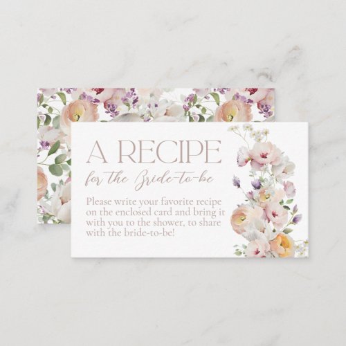 Boho Rustic Wildflower Spring Bridal Shower Recipe Enclosure Card