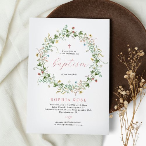 Boho Rustic Wildflowers Baptism Invitation