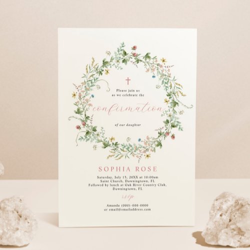 Boho Rustic Wildflowers Confirmation Invitation