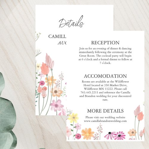 Boho Rustic Wildflowers Elegant Country Wedding Enclosure Card