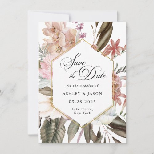 Boho Rustic Wildflowers Save the Date with Photo