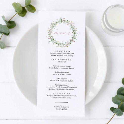 Boho Rustic Wildflowers Wedding Menu