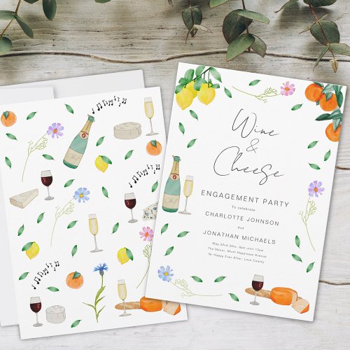 Boho Rustic Wine and Cheese Engagement Party Invitation