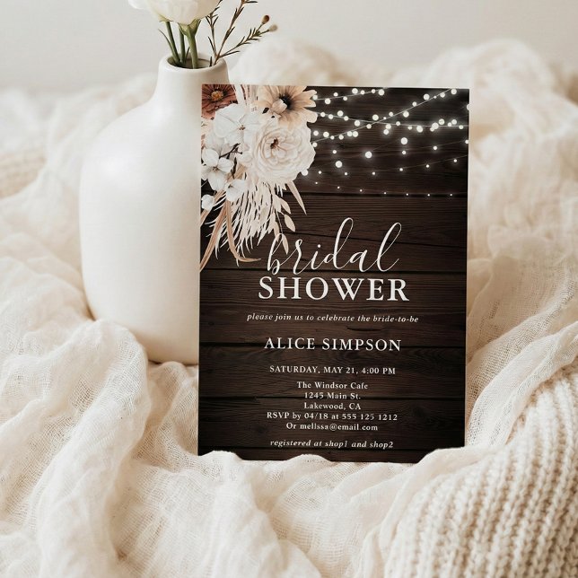 Boho Rustic Wood Beige Floral Bridal Shower Invitation (Creator Uploaded)