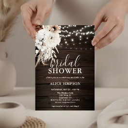 Boho Rustic Wood Beige Floral Bridal Shower Invitation