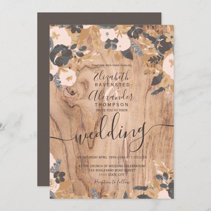 Boho rustic wood brown cotton pampas wedding invitation | Zazzle.com