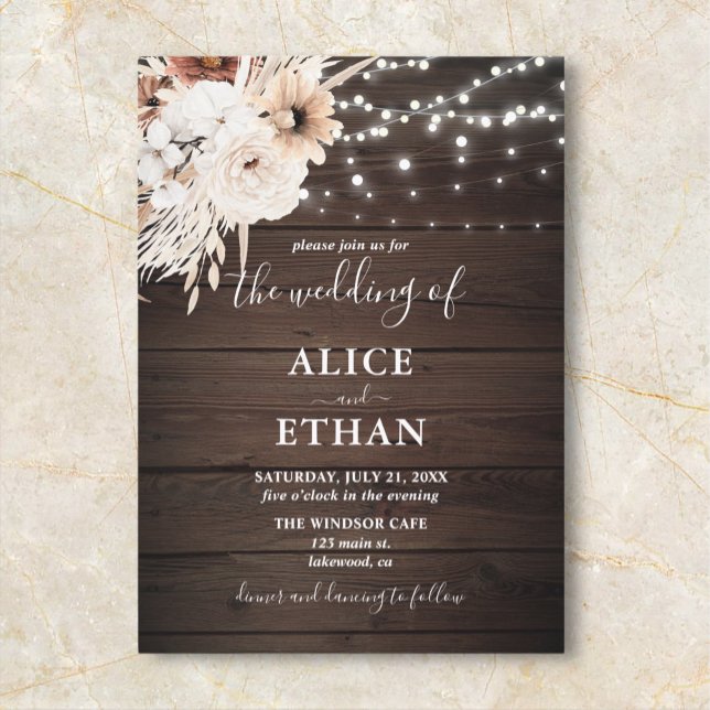 Boho Rustic Wood Fall Flowers  Wedding Invitation (Creator Uploaded)