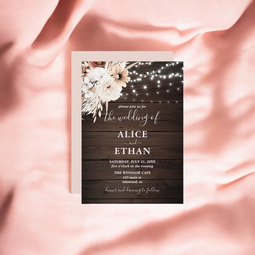 Boho Rustic Wood Fall Flowers  Wedding Invitation