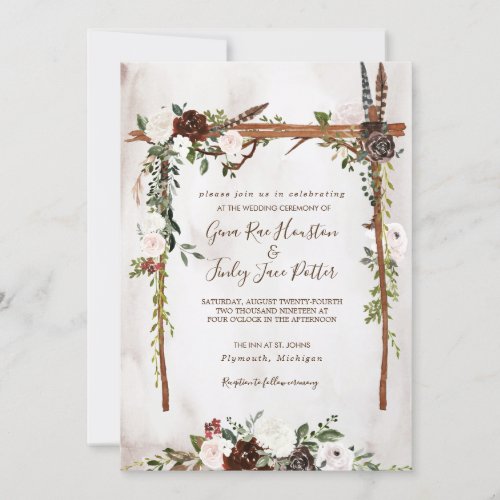 Boho Rustic Wood  Floral Arch Canopy Wedding Invitation