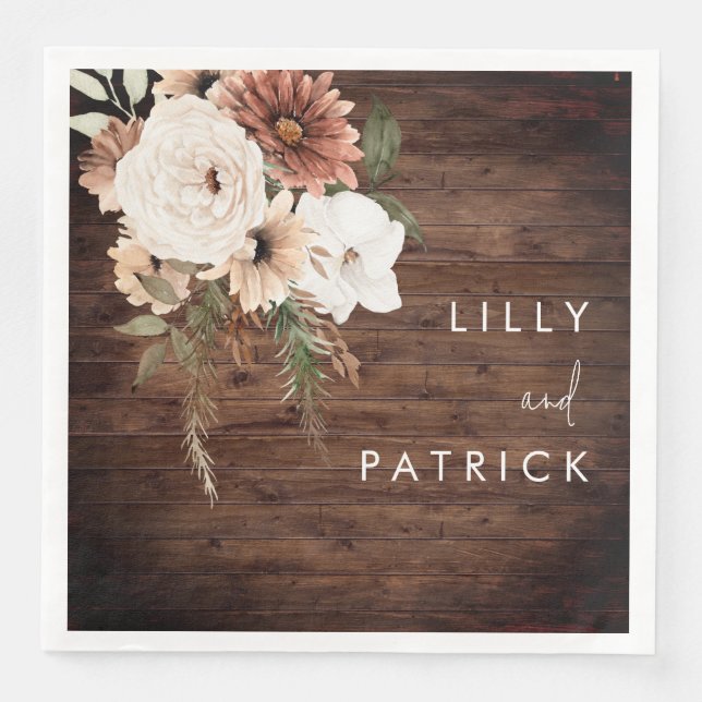 Boho Rustic Wood Floral Wedding Reception Party Paper Dinner Napkins (Front)