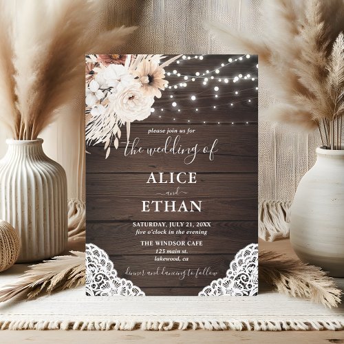 Boho Rustic Wood Flowers Fall Wedding Invitation