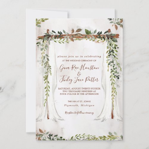 Boho Rustic Wood  Greenery Arch Canopy Wedding Invitation
