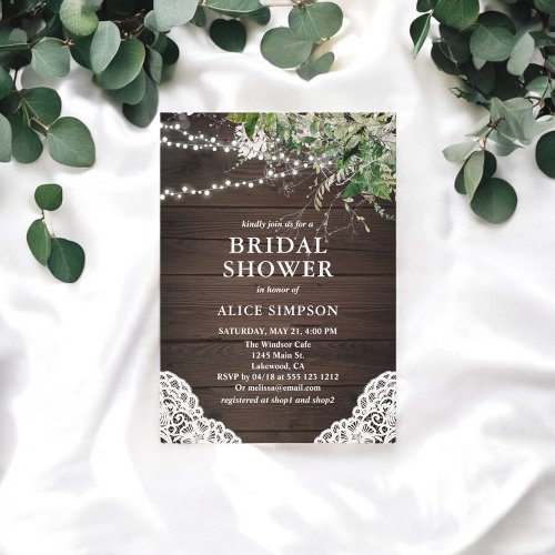 Boho Rustic Wood Greenery Bridal Shower Invitation