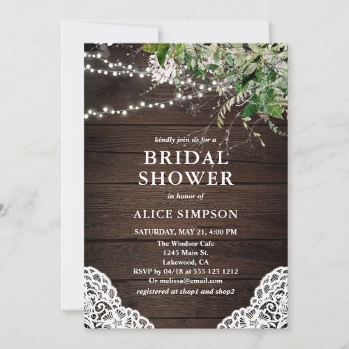 Boho Rustic Wood Greenery Bridal Shower Invitation