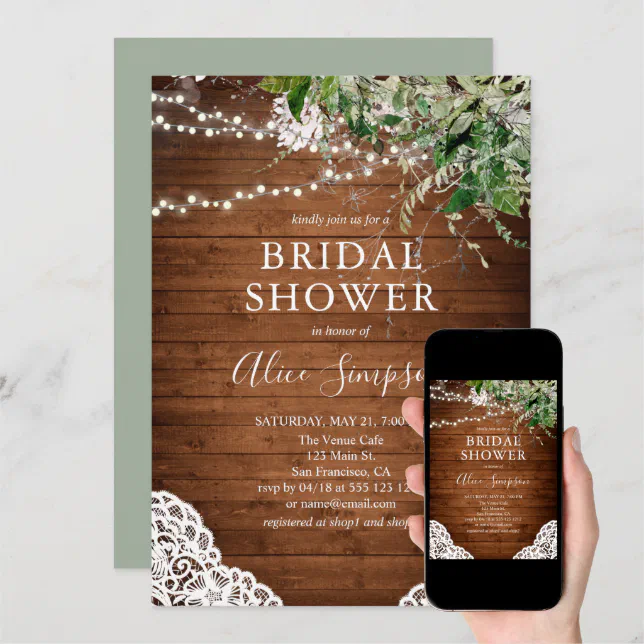 Boho Rustic Wood Greenery Script Bridal Shower Invitation Zazzle