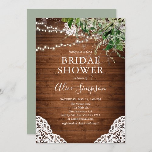 Boho Rustic Wood Greenery Script Bridal Shower Invitation