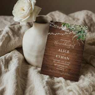Boho Rustic Wood Greenery Wedding Invitation